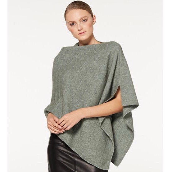 Mint colour merino & possum garter detail poncho