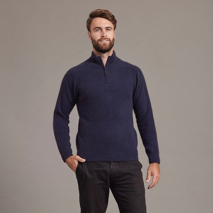 McDonald - Possum & Merino Short Zip Rib Sleeve Sweater (M620) Navy