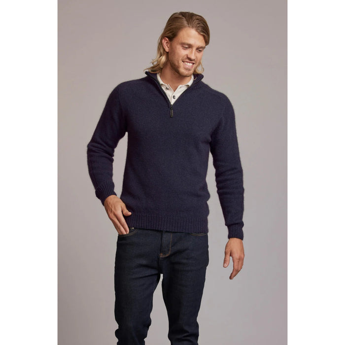 McDonald - Possum & Merino Short Zip Rib Sleeve Sweater (M620) Navy