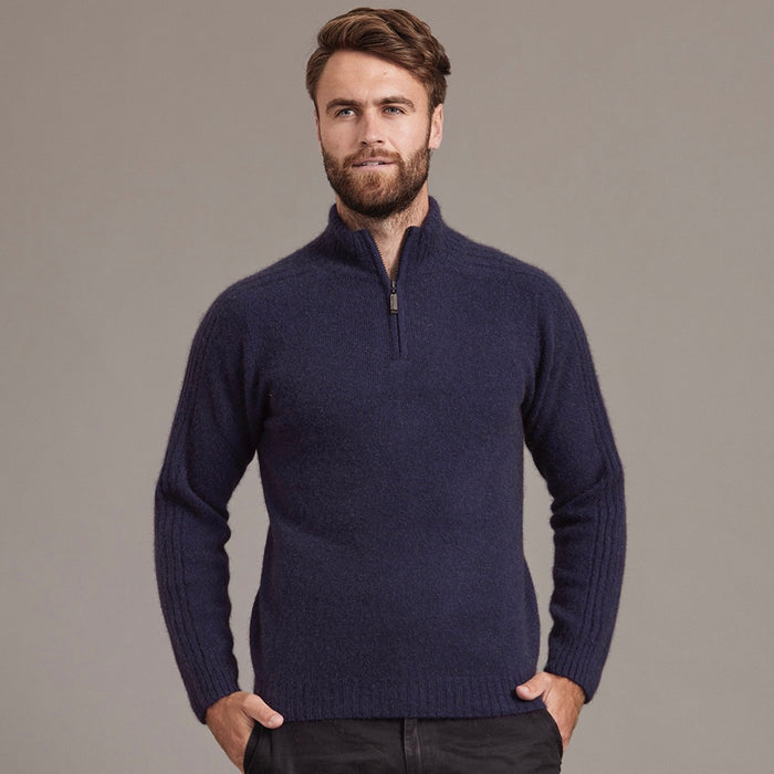 McDonald - Possum & Merino Short Zip Rib Sleeve Sweater (M620) Navy