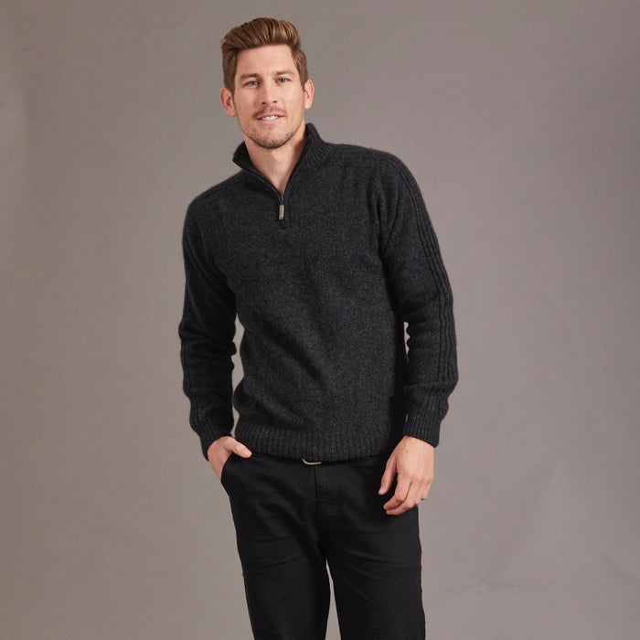 McDonald - Possum & Merino Short Zip Rib Sleeve Sweater (M620) Charcoal
