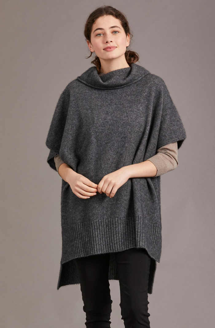 McDonald - Merino & Possum Step Hem Poncho (5030)pewter