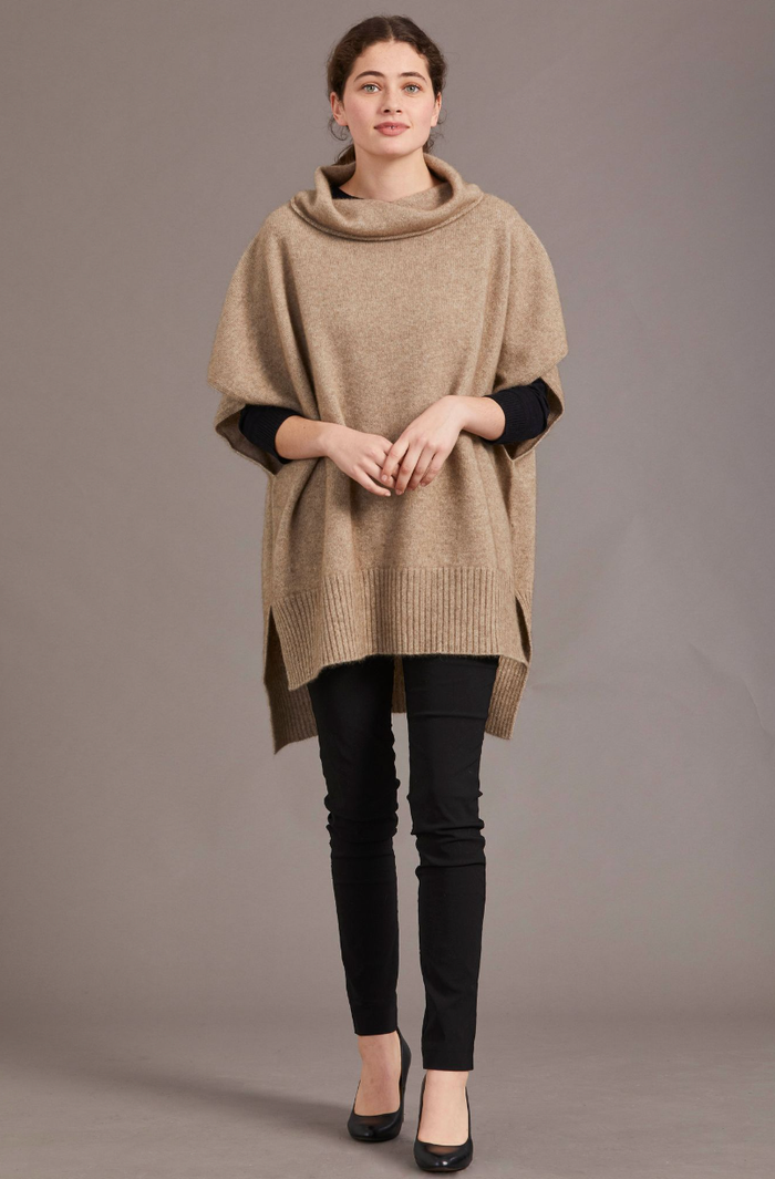 McDonald - Merino & Possum Step Hem Poncho (5030)mocha