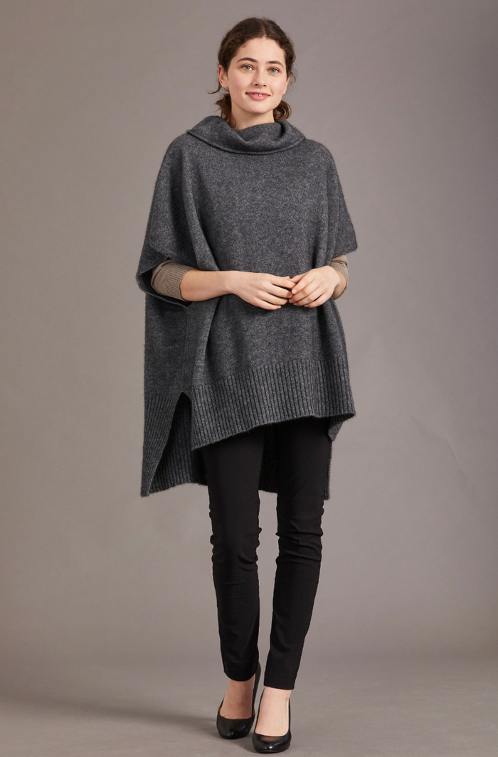 McDonald - Merino & Possum Step Hem Poncho (5030)Pewter
