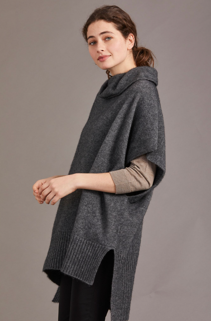 McDonald - Merino & Possum Step Hem Poncho (5030)Pewter