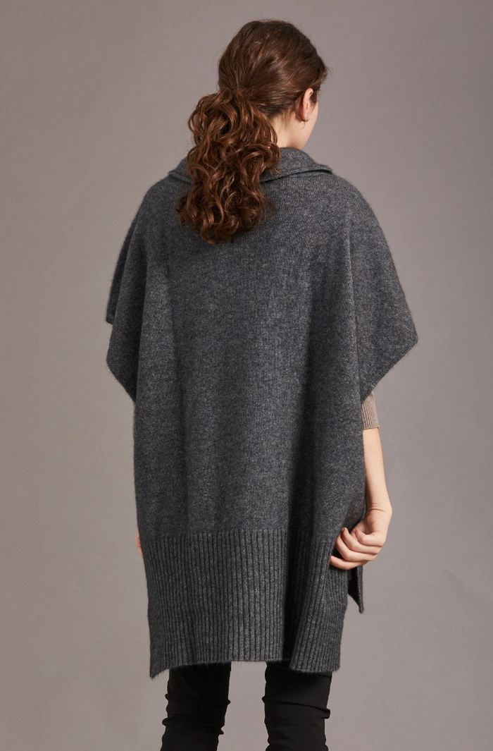 McDonald - Merino & Possum Step Hem Poncho (5030)Pewter