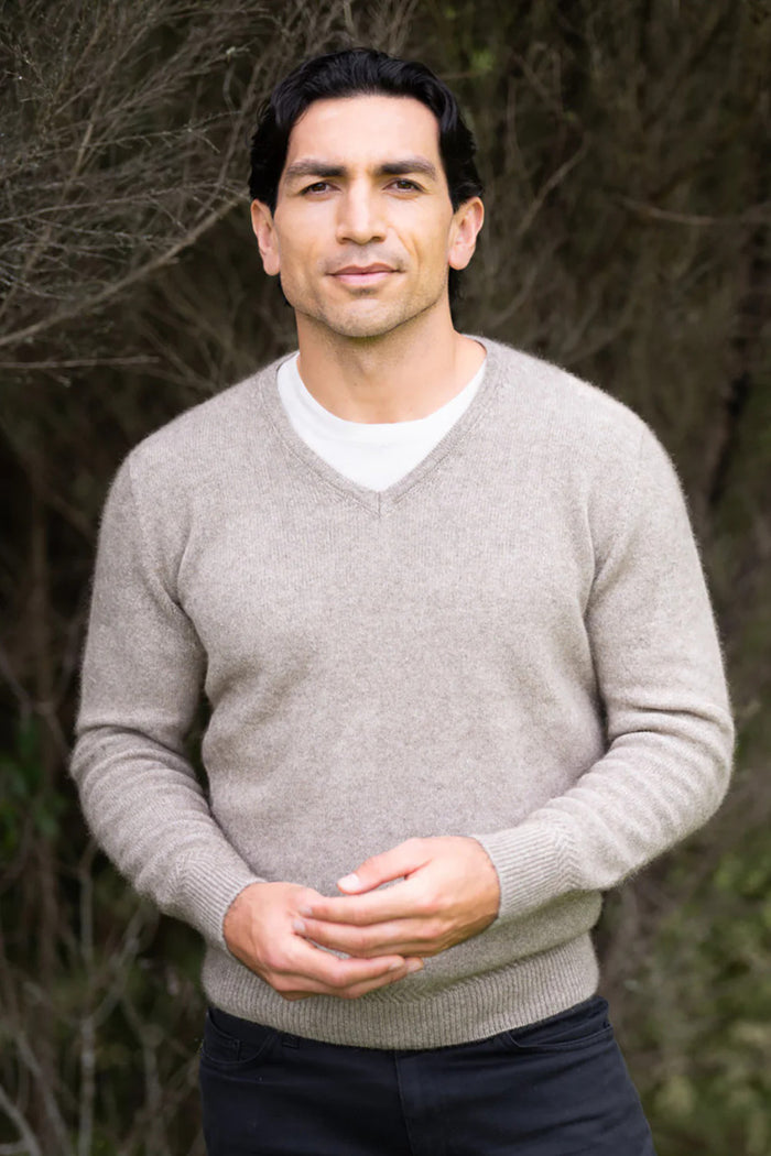 McDonald - Possum & Merino Rack Stitch V Neck Jersey (6601)Mocha