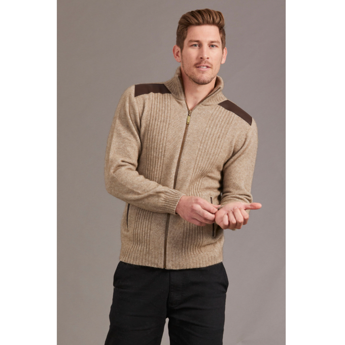 McDonald - Possum & Merino Zip Jacket with Lambskin Leather Trim-Mocha