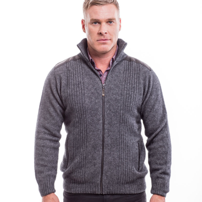 McDonald - Possum & Merino Zip Jacket with Lambskin Leather Trim-Pewter