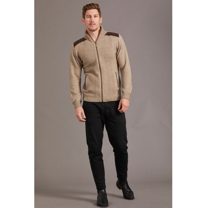 McDonald - Possum & Merino Zip Jacket with Lambskin Leather Trim-Mocha