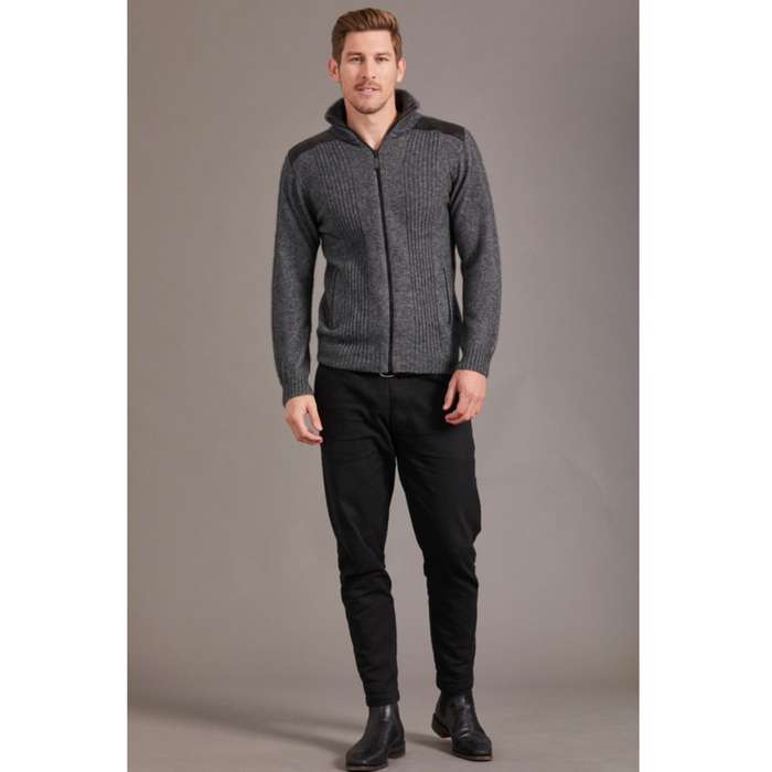 McDonald - Possum & Merino Zip Jacket with Lambskin Leather Trim-Pewter