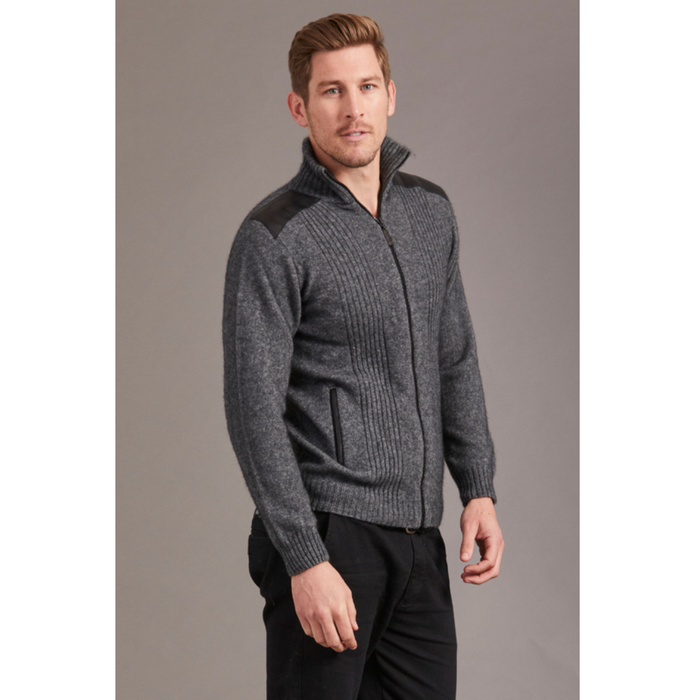 McDonald - Possum & Merino Zip Jacket with Lambskin Leather Trim-Pewter