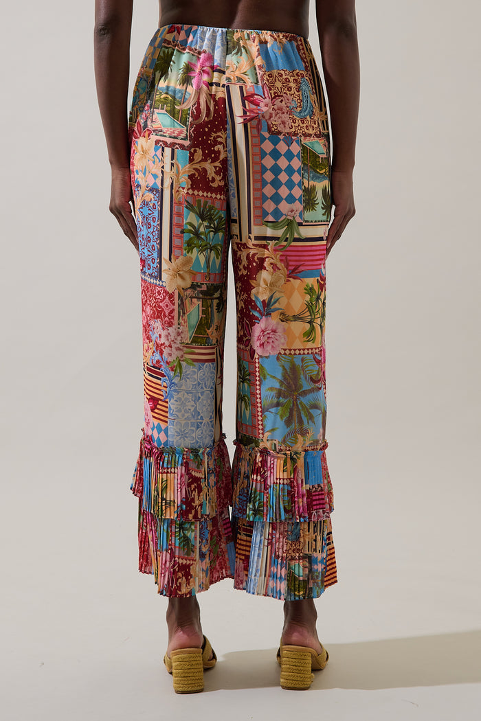 Melani Tropical Gabby Pleated Ruffle Pants