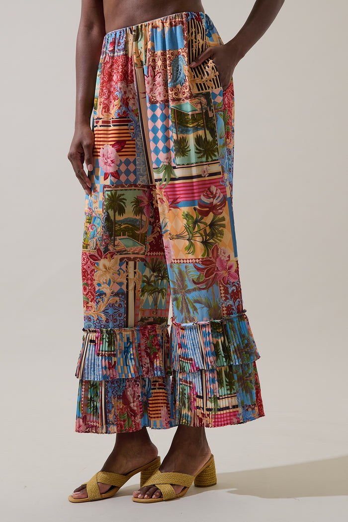 Melani Tropical Gabby Pleated Ruffle Pants