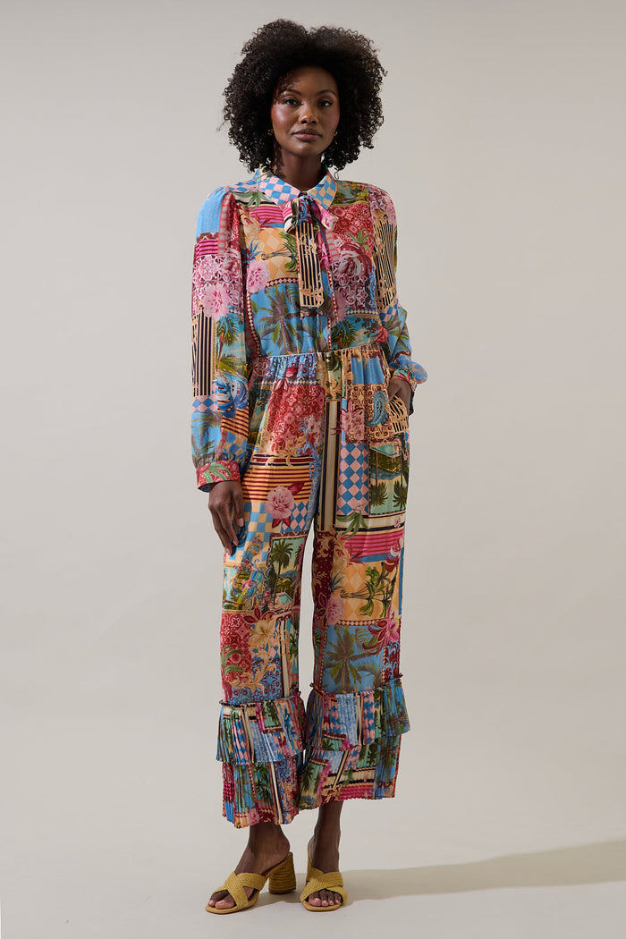 Melani Tropical Gabby Pleated Ruffle Pants