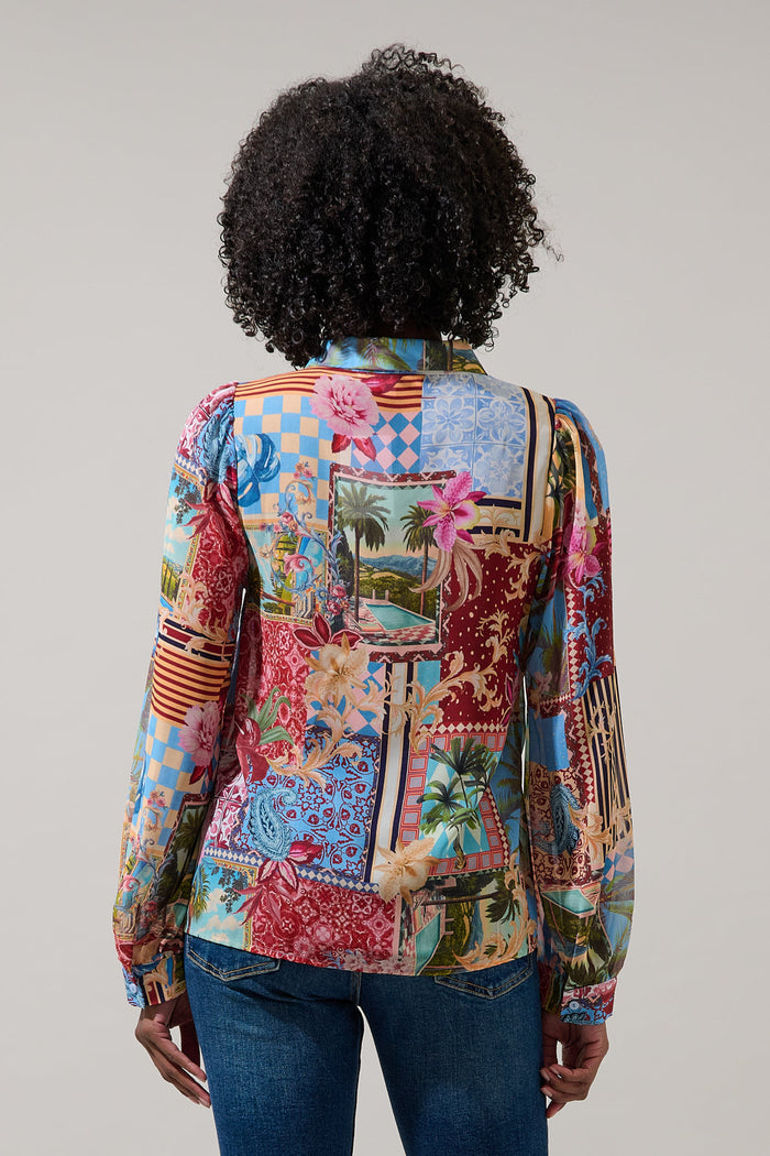 Melani Tropical Matra Long Sleeve Collared Blouse