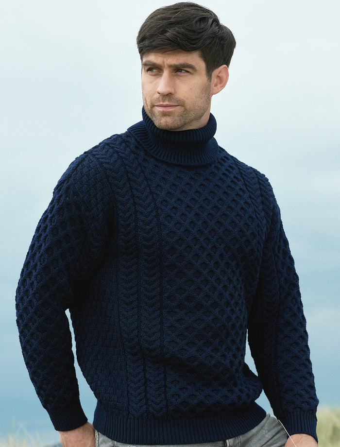 Mens Wool Turtleneck Sweater - Navy #color_navy