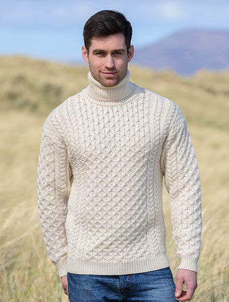 Mens Wool Turtleneck Sweater - #color_natural-white