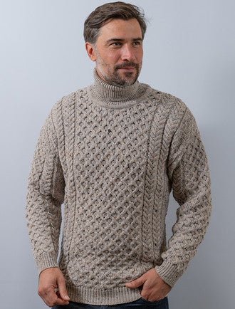 Mens Wool Turtleneck Sweater - #color_oatmeal