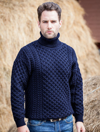 Mens Wool Turtleneck Sweater - Navy #color_navy
