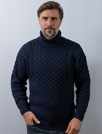 Mens Wool Turtleneck Sweater - Navy #color_navy