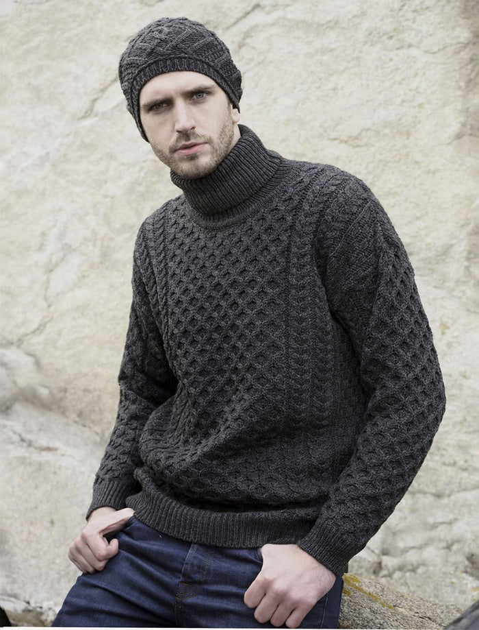 Mens Wool Turtleneck Sweater - #color_charcoal