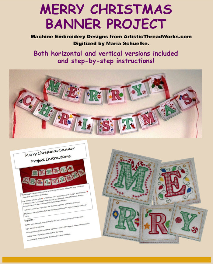 Merry Christmas Banner Project  [4x4 Hoop] # 10420