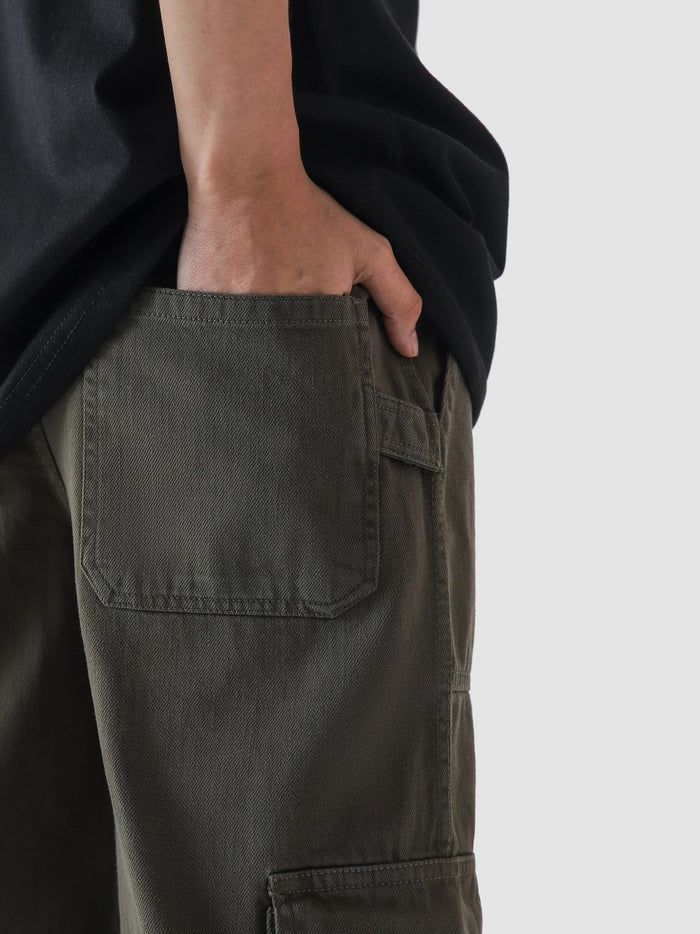 Military green cargo pants female model back view relaxed fit Pakistan – GROOVY