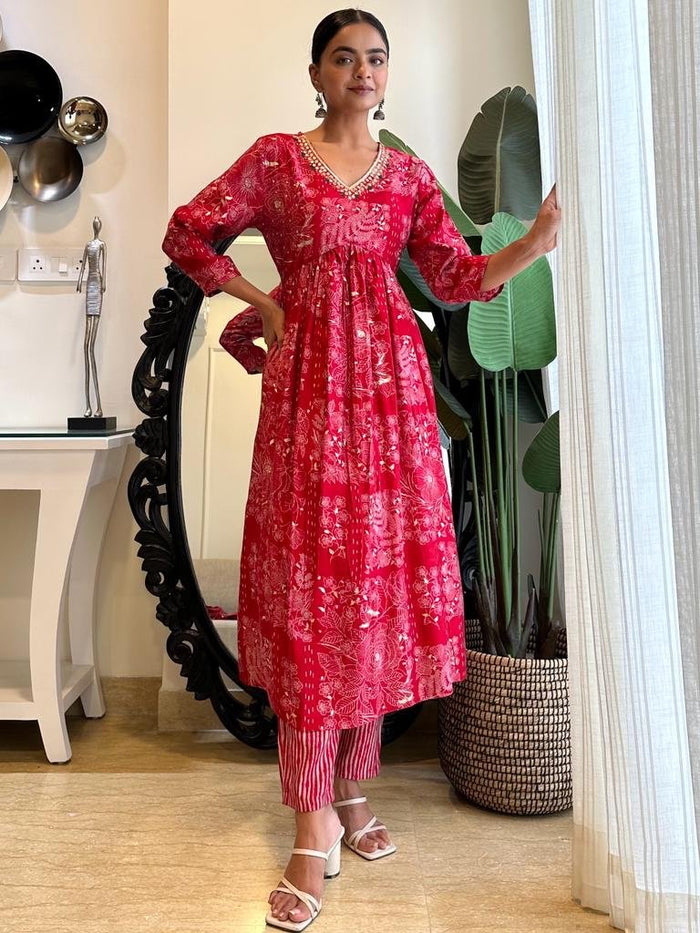 Minimal Muslin Red Alia Set