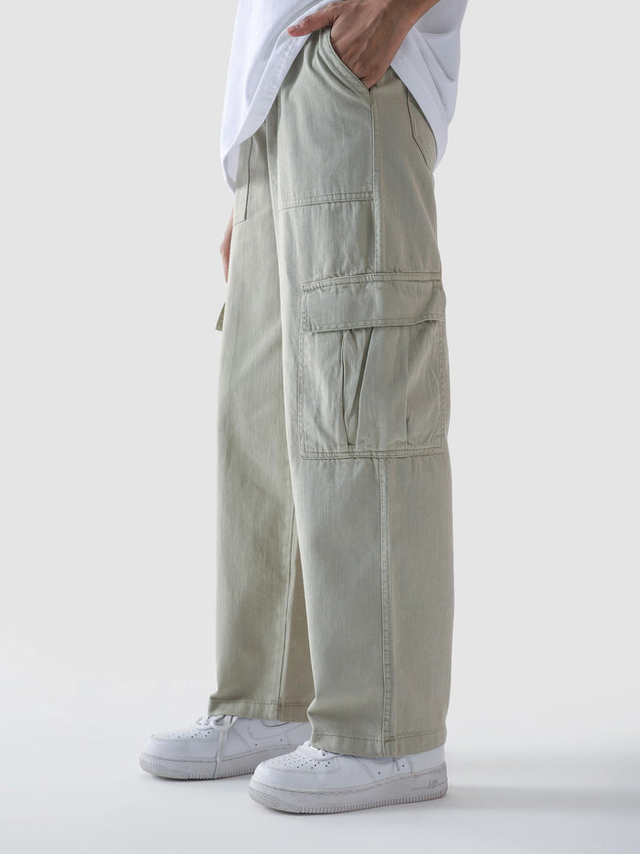 Mint chalk cargo pants male model back view relaxed fit Pakistan – GROOVY