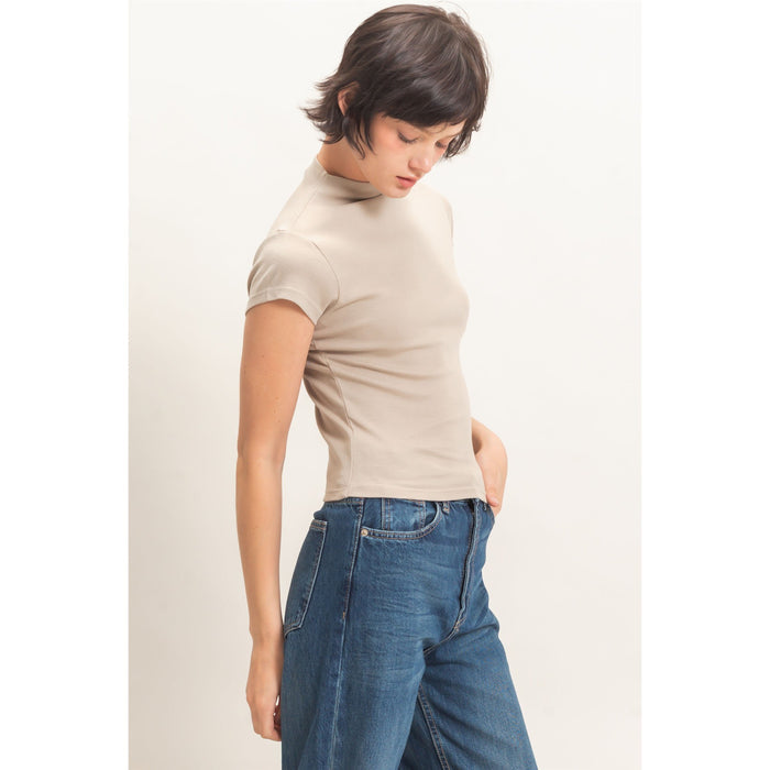 Mock Neck Cap Sleeve Cotton Top 323 – Warm Gray