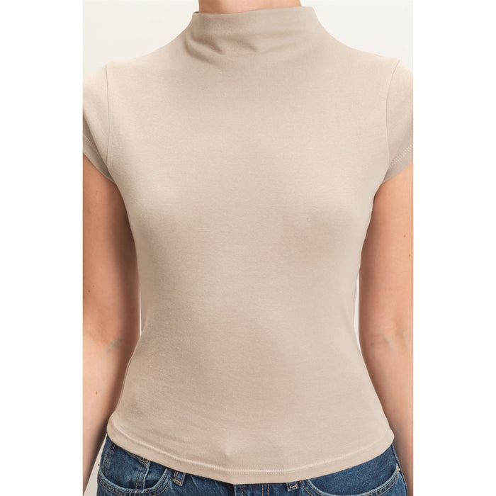 Mock Neck Cap Sleeve Cotton Top 323 – Warm Gray