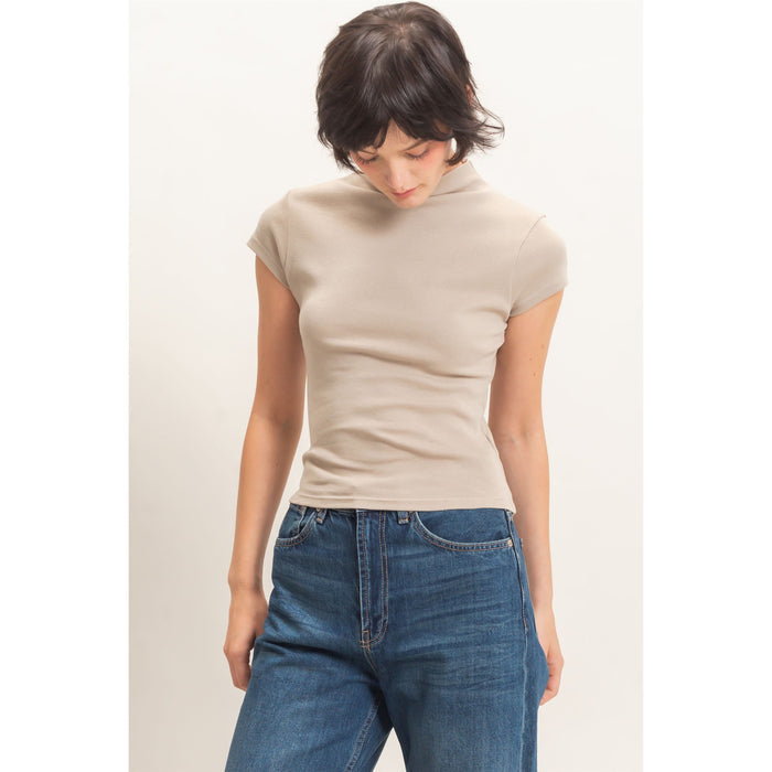 Mock Neck Cap Sleeve Cotton Top 323 – Warm Gray
