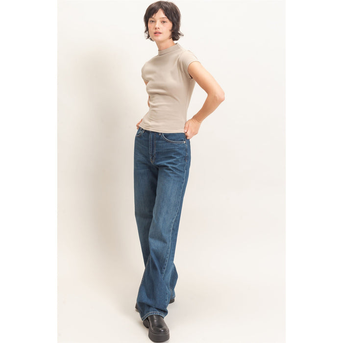 Mock Neck Cap Sleeve Cotton Top 323 – Warm Gray