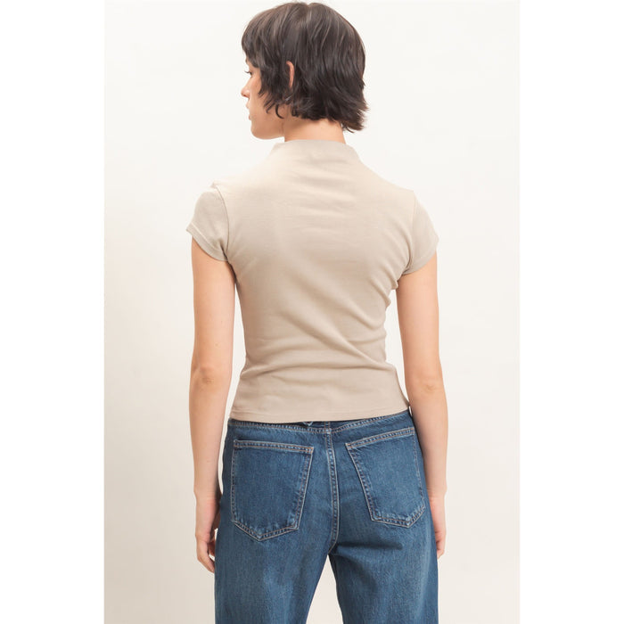 Mock Neck Cap Sleeve Cotton Top 323 – Warm Gray