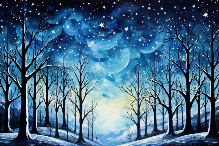 Moonlit Sky Winter Forest