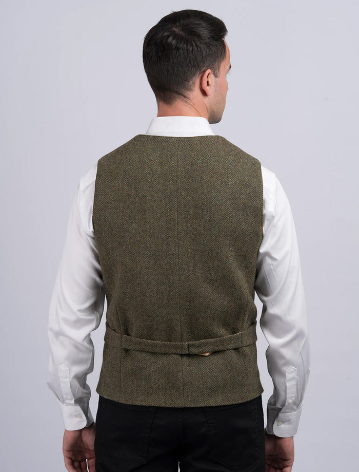 Moss Green Herringbone Tweed Waistcoat