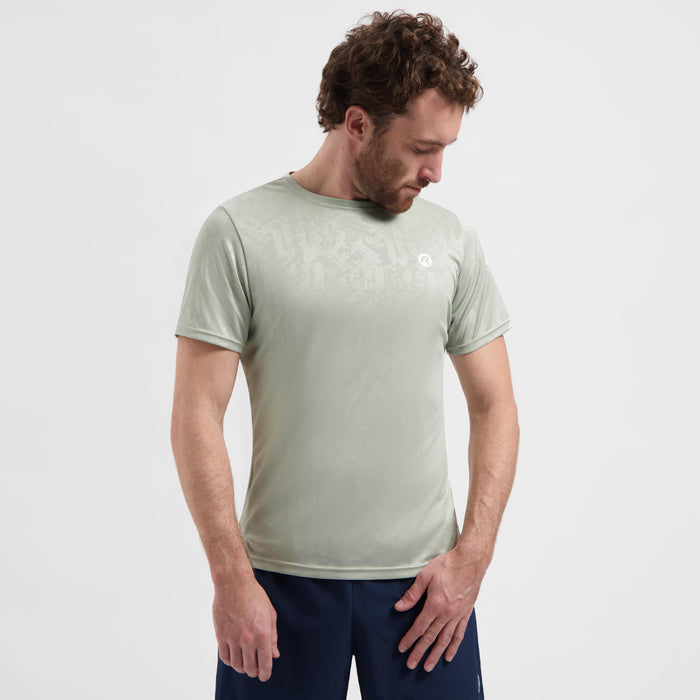Rogelli Motion hardloopshirt korte mouw heren grijs gedragen voorkant.