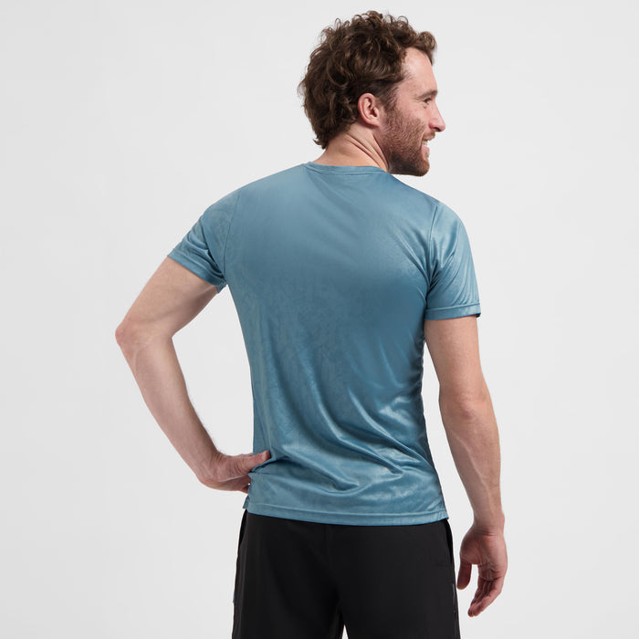 Rogelli Motion hardloopshirt korte mouw heren blauw gedragen achterkant.