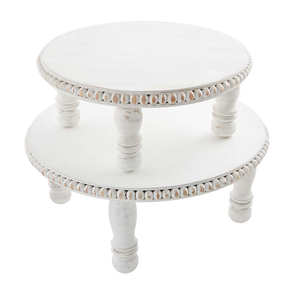 Mud Pie - Beaded Pedestal Tray - Large White - Findlay Rowe Designs