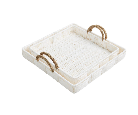 Mud Pie - Tray Set - White Woven - Findlay Rowe Designs