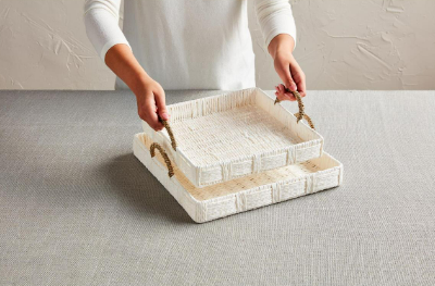 Mud Pie - Tray Set - White Woven - Findlay Rowe Designs