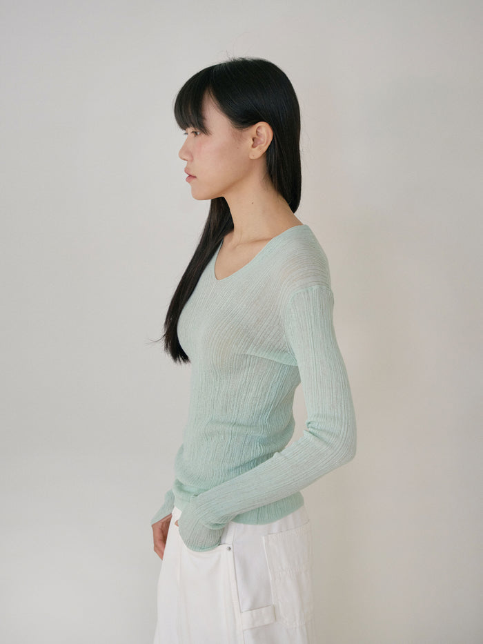 Multi Rib V-neck Pullover - Mint