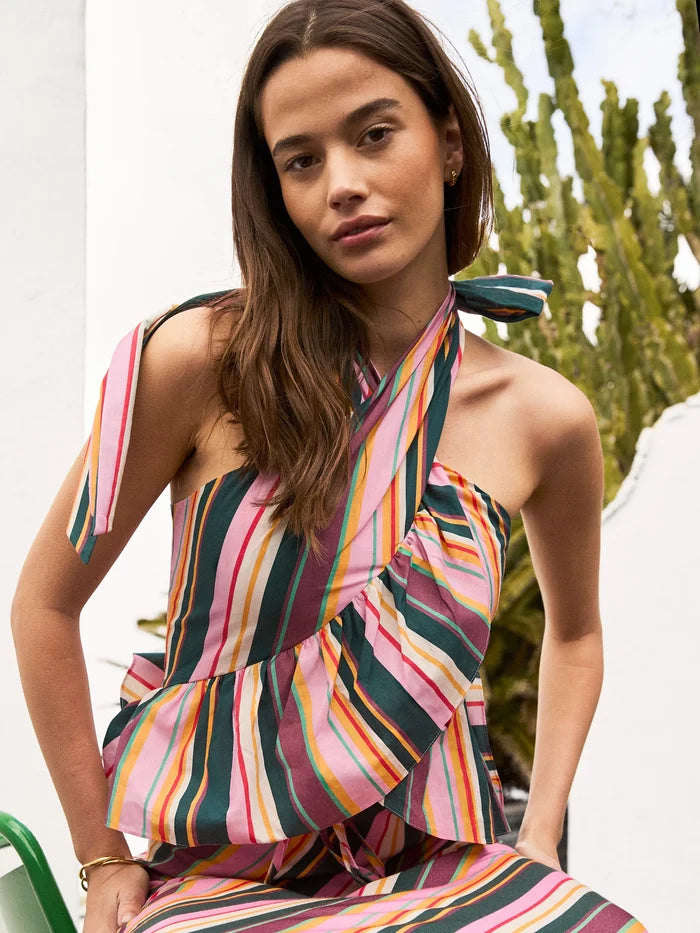 Multi Stripe Ruffle Wrap Top