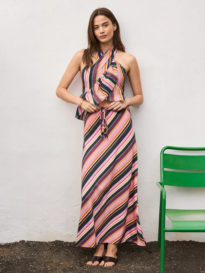 Multi Stripe Ruffle Wrap Top