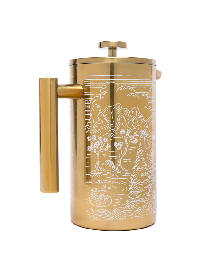 Brass French Press With Designs Inspired By National Parks | bronze