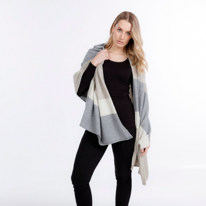 Native World - Merino & Possum Travel Wrap (NE815)Natural Stripe