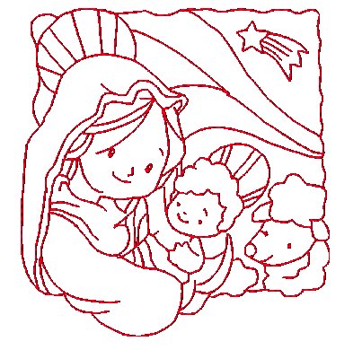 Nativity Redwork Quilt Squares  [4x4] # 10800