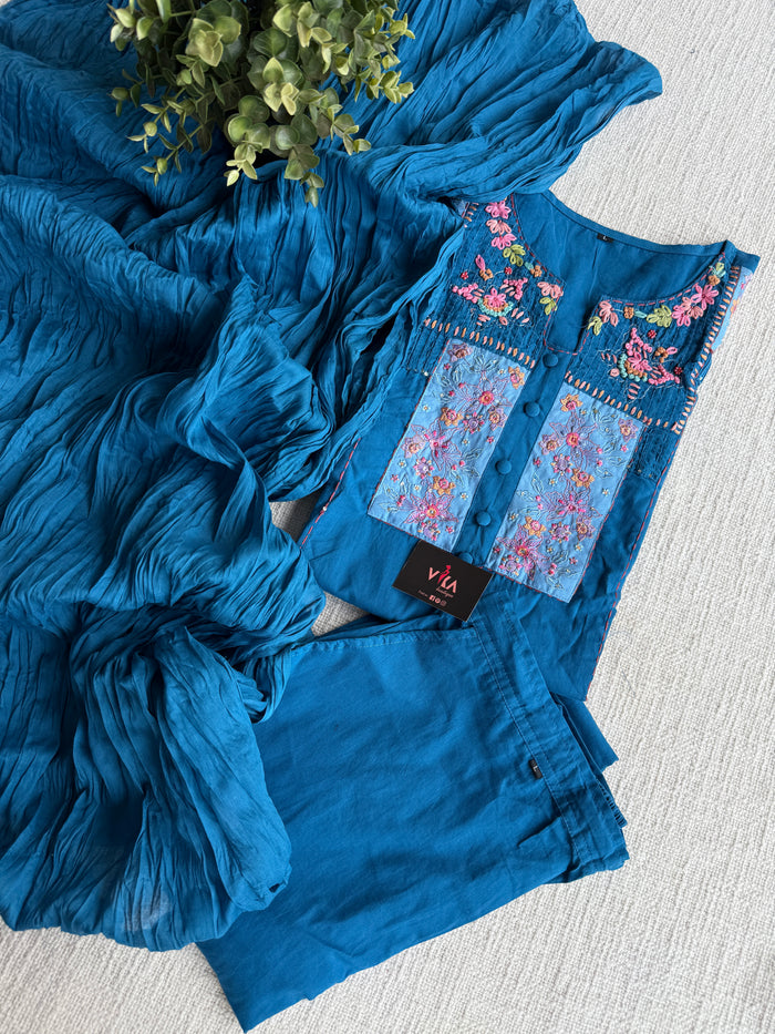 Neck hand emb work cotton suit set