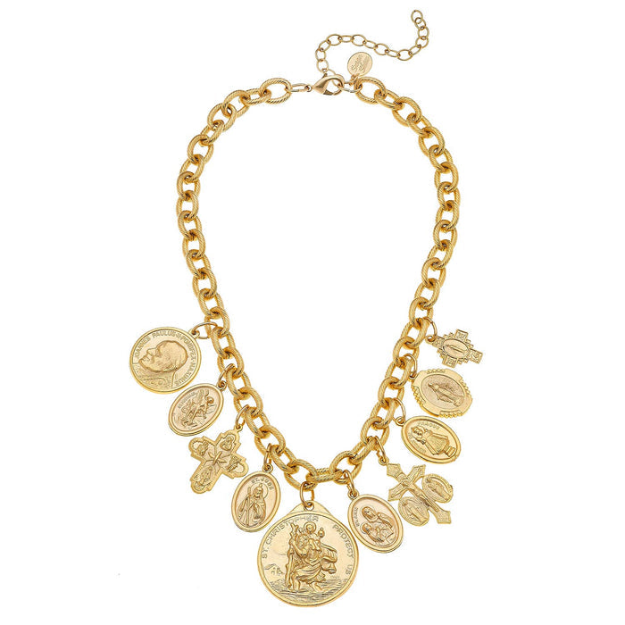 Necklace Saints Charm Gold Handcast